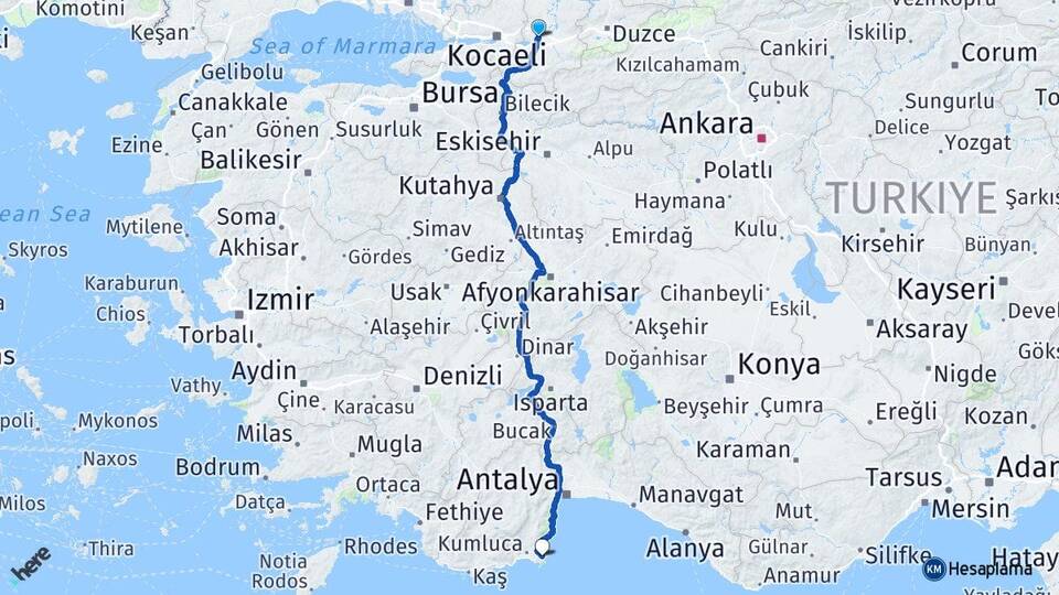 Sakarya Adapazarı Adrasan Kumluca Antalya Arası Kaç Km - Yol Haritası