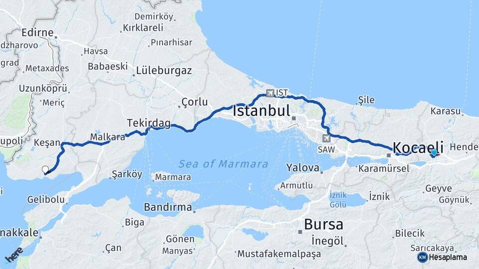 Sakarya Adapazarı Erikli Keşan Edirne Arası Kaç Km - Yol Haritası