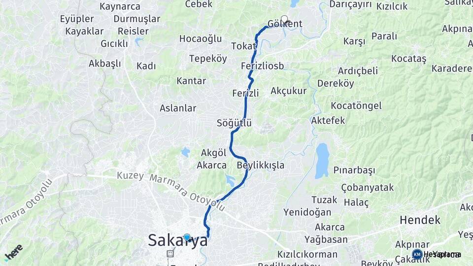 Sakarya Adapazarı Gölkent Ferizli Arası Kaç Km - Yol Haritası