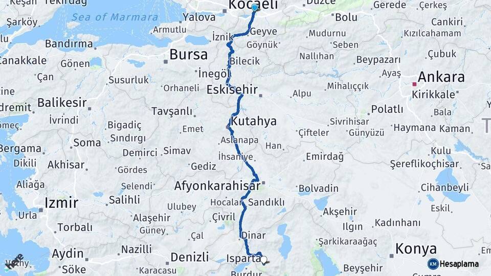 Sakarya Adapazarı Isparta Arası Kaç Km - Yol Haritası