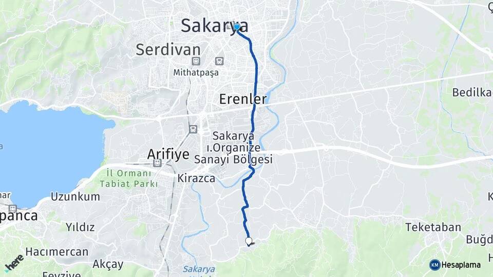 Sakarya Adapazarı Kemaliye Arifiye Arası Kaç Km - Yol Haritası