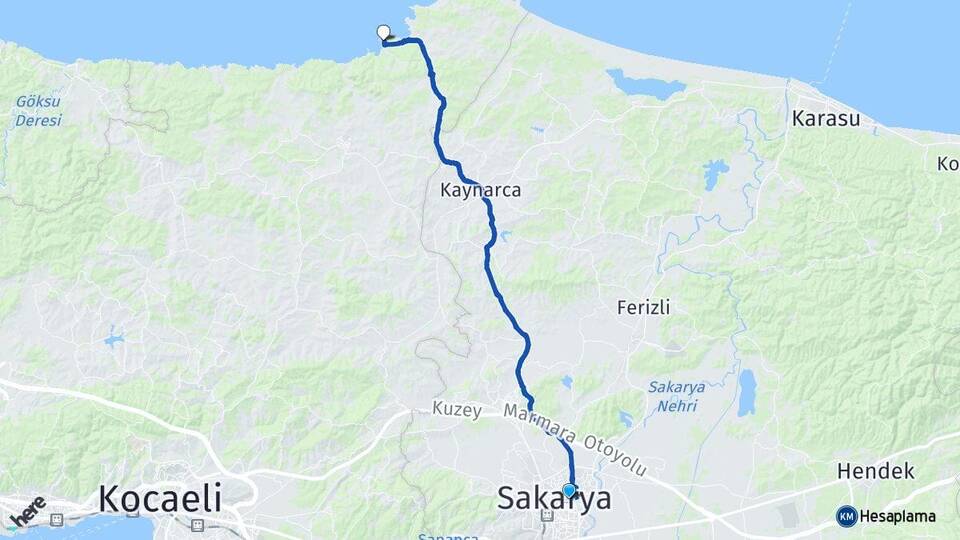 Sakarya Adapazarı Kerpe Kandıra Kocaeli Arası Kaç Km - Yol Haritası
