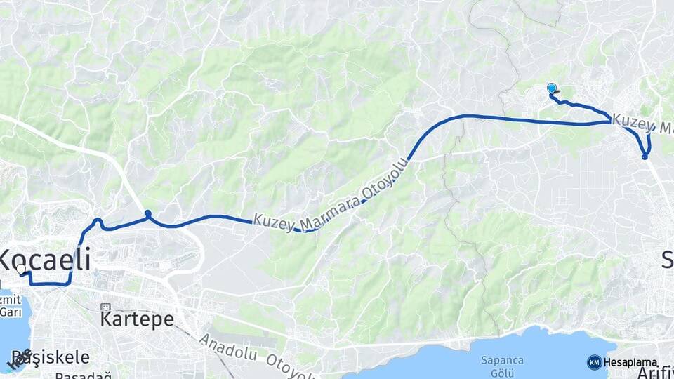 Sakarya Adapazarı Korucuk İzmit Kocaeli Arası Kaç Km - Yol Haritası