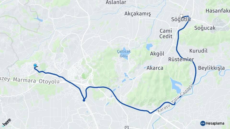 Sakarya Adapazarı Korucuk Söğütlü Arası Kaç Km - Yol Haritası