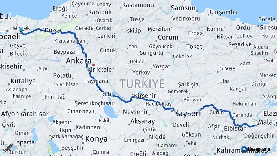 Sakarya Adapazarı Malatya Arası Kaç Km - Yol Haritası