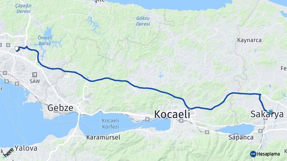Sakarya Adapazarı Samandıra Sancaktepe İstanbul Arası Kaç Km - Yol Haritası