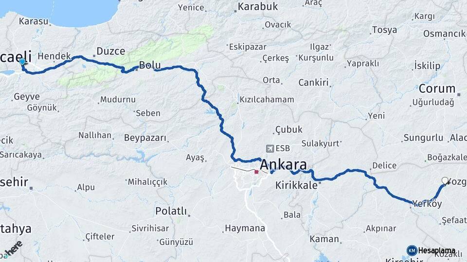Sakarya Adapazarı Yozgat Arası Kaç Km - Yol Haritası