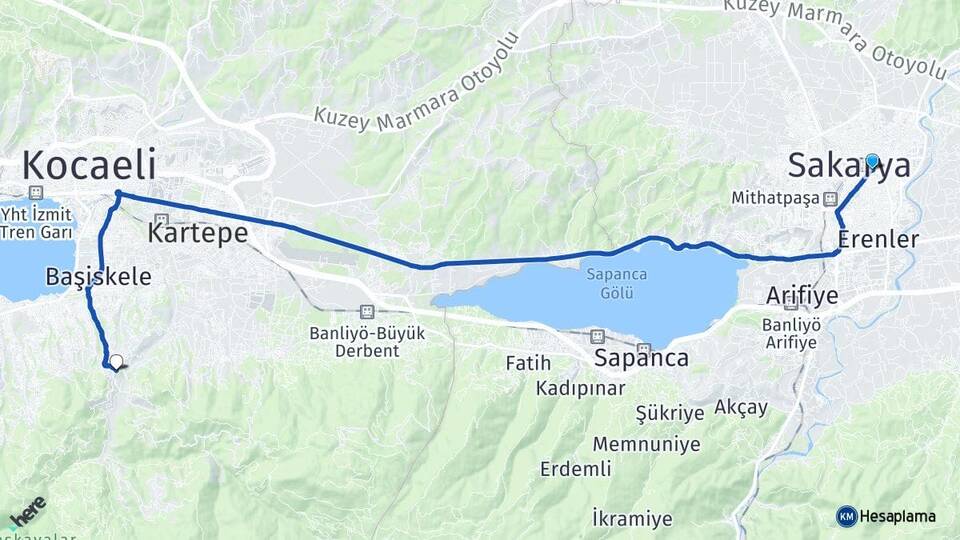 Sakarya Adapazarı Yuvacık Yakacık Başiskele Kocaeli Arası Kaç Km - Yol Haritası
