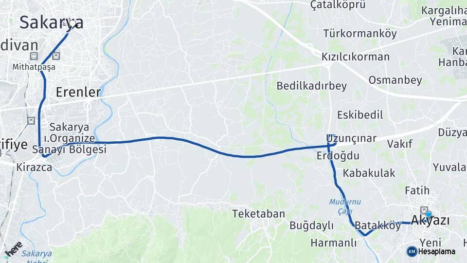 Sakarya Akyazı Adapazarı Arası Kaç Km - Yol Haritası