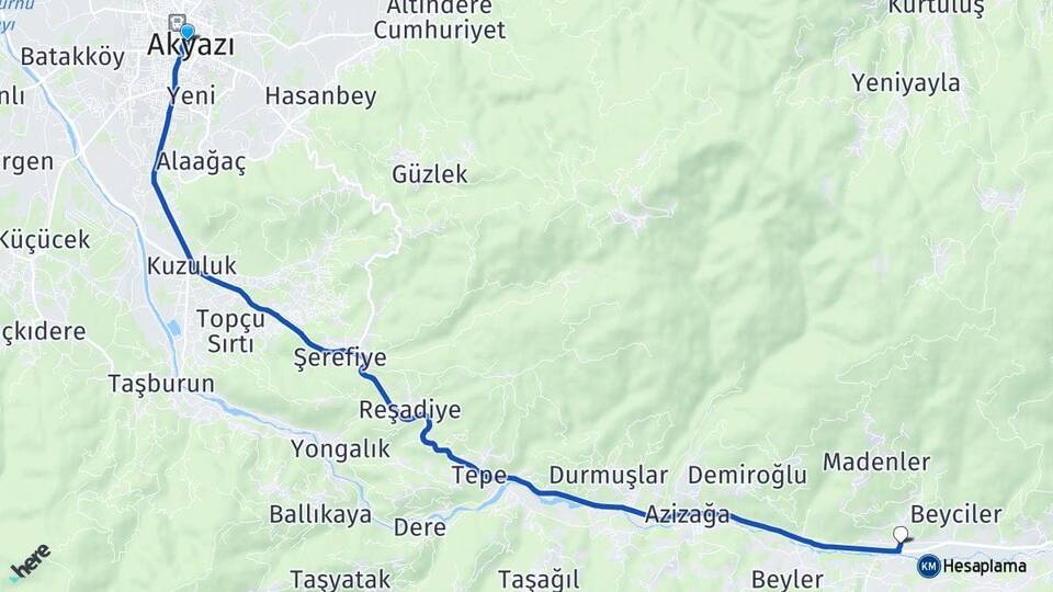 Sakarya Akyazı Dedeler Akyazı Arası Kaç Km - Yol Haritası