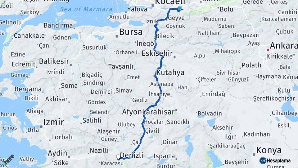 Sakarya Akyazı Denizli Arası Kaç Km - Yol Haritası