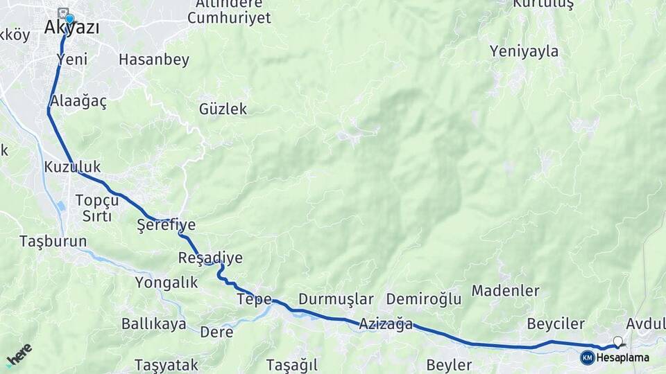Sakarya Akyazı Dokurcun Akyazı Arası Kaç Km - Yol Haritası
