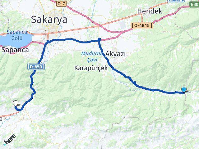 Sakarya Akyazı Dokurcun Geyve Arası Kaç Km - Yol Haritası