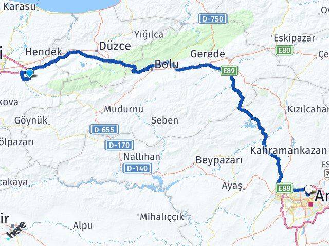 Sakarya Akyazı Etlik Keçiören Ankara Arası Kaç Km - Yol Haritası