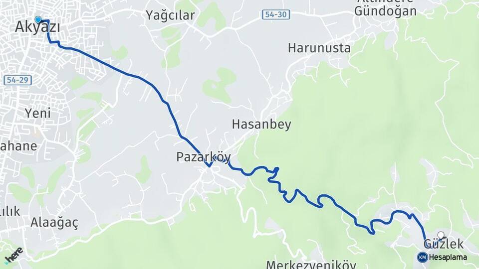 Sakarya Akyazı Güzlek Akyazı Arası Kaç Km - Yol Haritası