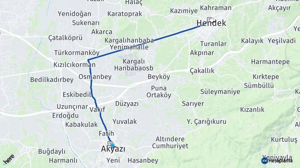 Sakarya Akyazı Hendek Arası Kaç Km - Yol Haritası