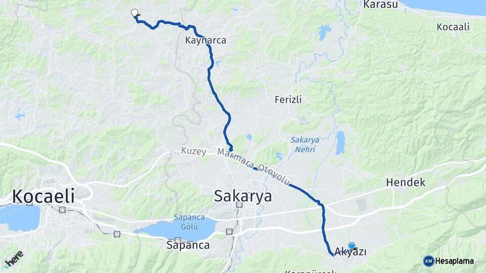 Sakarya Akyazı Kandıra Kocaeli Arası Kaç Km - Yol Haritası