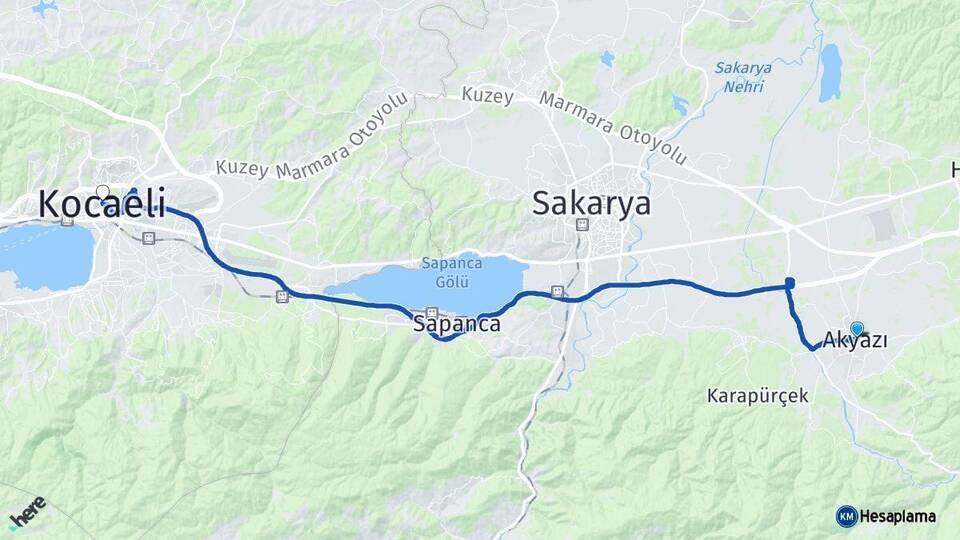 Sakarya Akyazı Kocaeli Arası Kaç Km - Yol Haritası