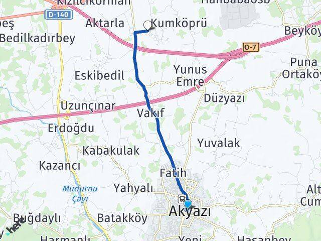 Sakarya Akyazı Osmanbey Akyazı Arası Kaç Km - Yol Haritası