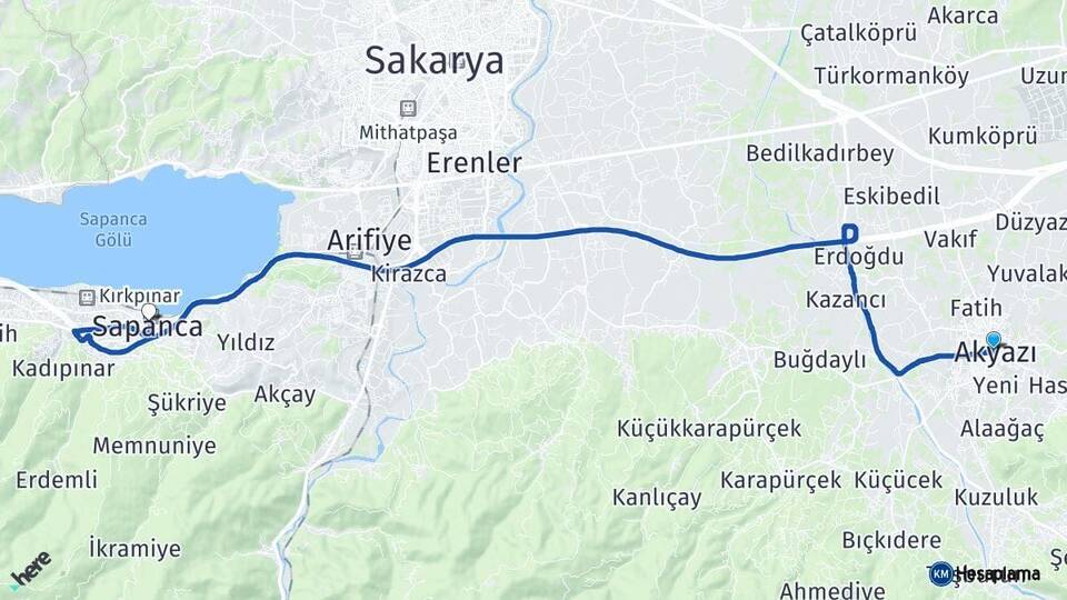 Sakarya Akyazı Sapanca Arası Kaç Km - Yol Haritası