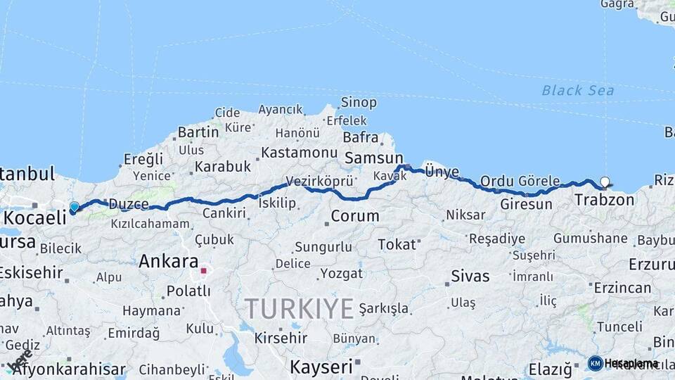Sakarya Akyazı Trabzon Arası Kaç Km - Yol Haritası