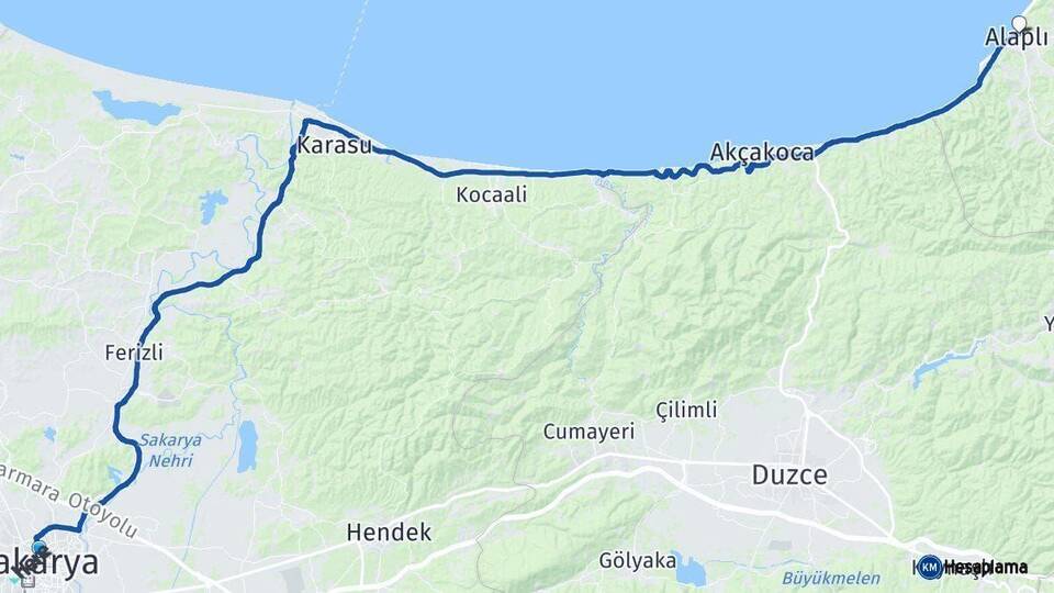 Sakarya Alaplı Zonguldak Arası Kaç Km - Yol Haritası