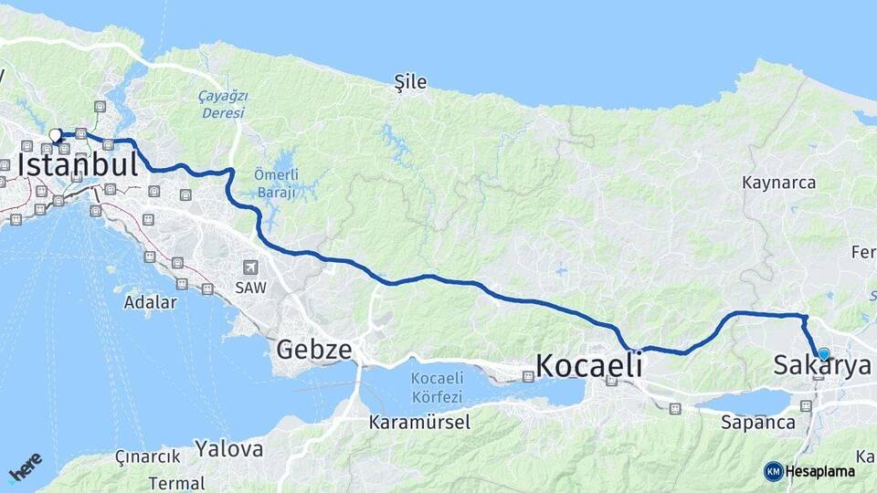 Sakarya Alibeyköy Cep Otogarı Arası Kaç Km - Yol Haritası