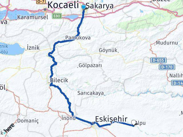 Sakarya Alpu Eskişehir Arası Kaç Km - Yol Haritası