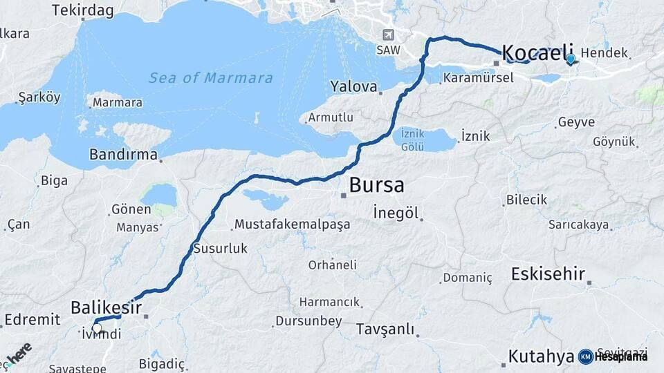 Sakarya Altıeylül Balıkesir Arası Kaç Km - Yol Haritası