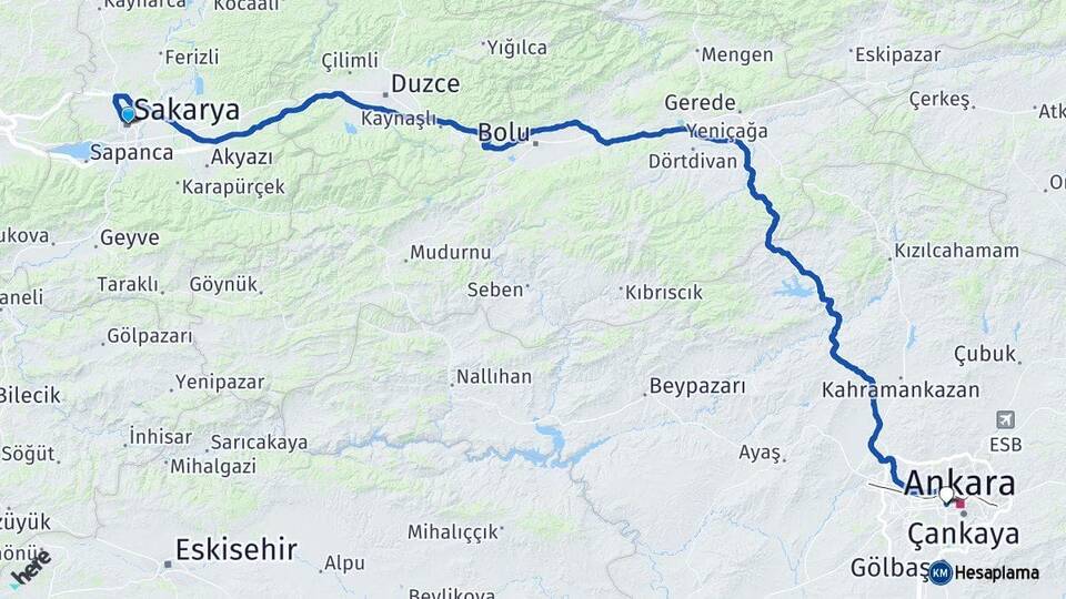 Sakarya Ankara AŞTİ Otogarı Arası Kaç Km - Yol Haritası