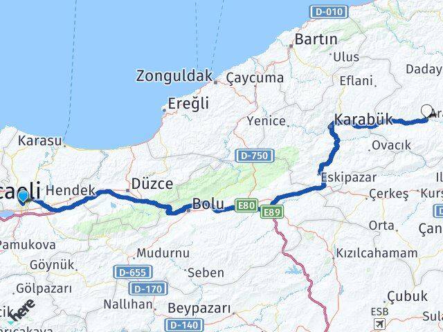 Sakarya Araç Kastamonu Arası Kaç Km - Yol Haritası