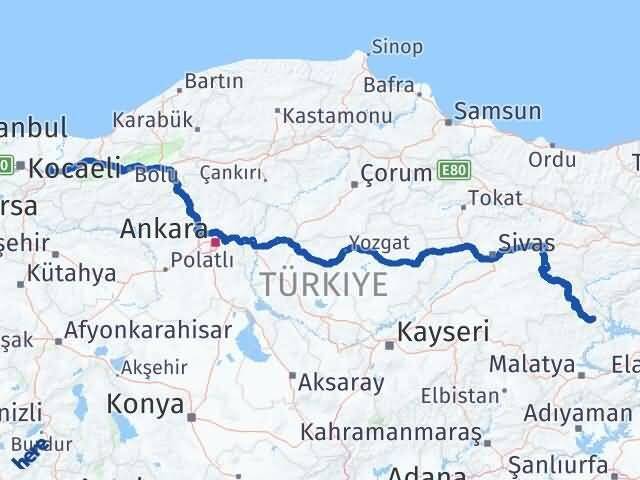 Sakarya Arapgir Malatya Arası Kaç Km - Yol Haritası