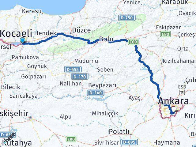 Sakarya Arifiye Aşağı Dikmen Çankaya Ankara Arası Kaç Km - Yol Haritası