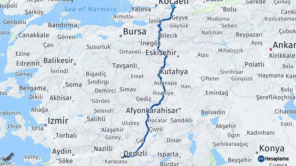 Sakarya Arifiye Denizli Arası Kaç Km - Yol Haritası