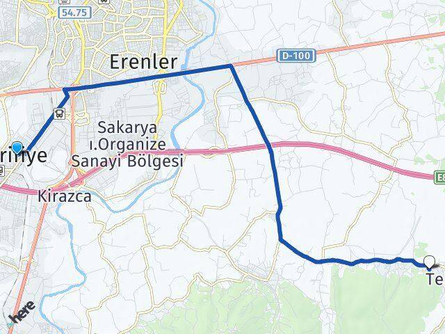 Sakarya Arifiye Ekinli Erenler Arası Kaç Km - Yol Haritası