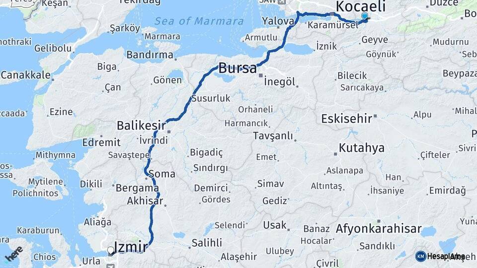 Sakarya Arifiye İzmir Arası Kaç Km - Yol Haritası