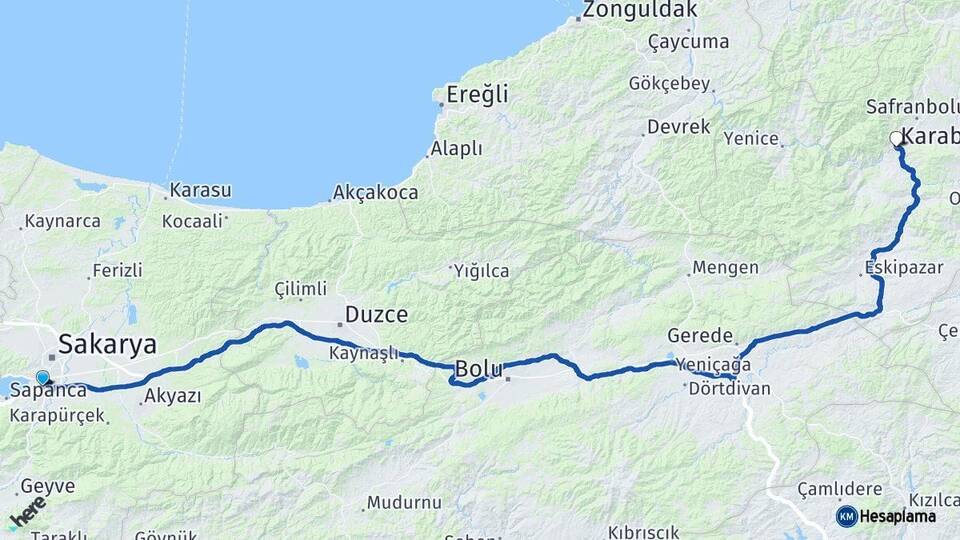 Sakarya Arifiye Karabük Arası Kaç Km - Yol Haritası