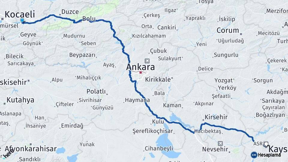 Sakarya Arifiye Kayseri Arası Kaç Km - Yol Haritası