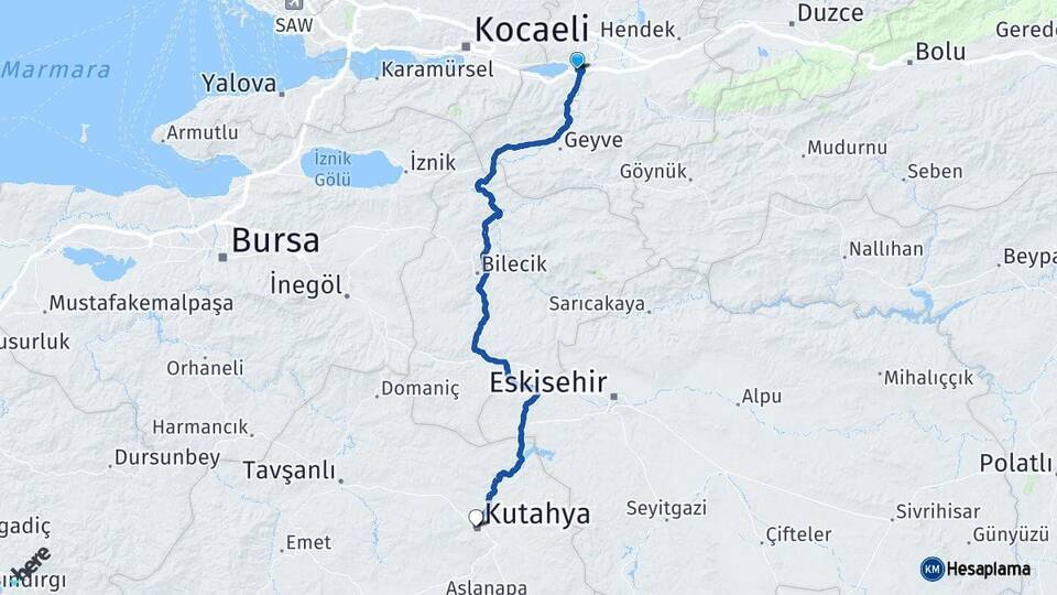 Sakarya Arifiye Kütahya Arası Kaç Km - Yol Haritası
