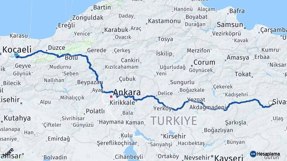 Sakarya Arifiye Sivas Arası Kaç Km - Yol Haritası