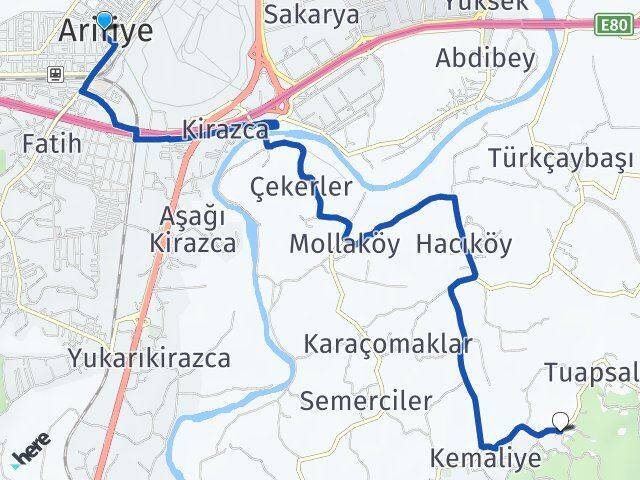 Sakarya Arifiye Şükriye Erenler Arası Kaç Km - Yol Haritası