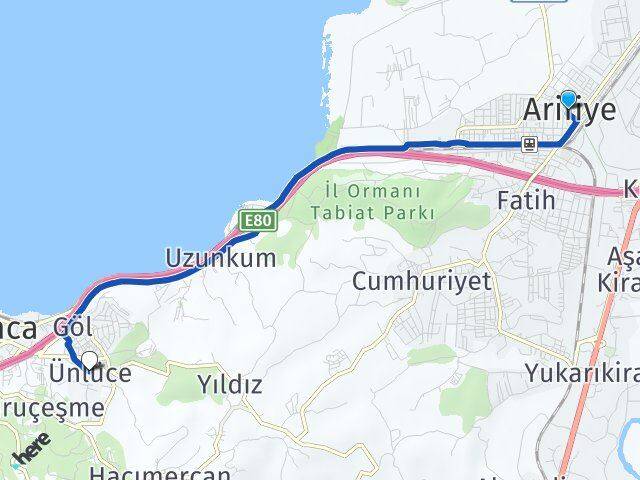 Sakarya Arifiye Ünlüce Sapanca Arası Kaç Km - Yol Haritası