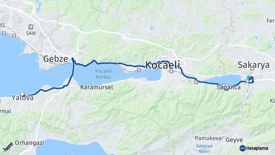 Sakarya Arifiye Yalova Arası Kaç Km - Yol Haritası