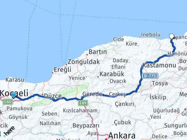 Sakarya Ayancık Sinop Arası Kaç Km - Yol Haritası