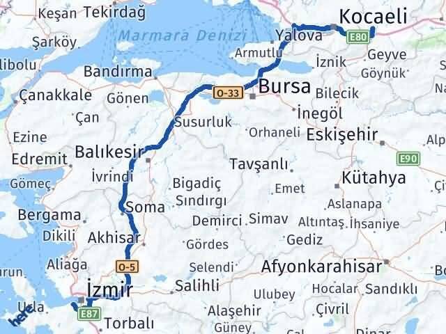 Sakarya Balçova İzmir Arası Kaç Km - Yol Haritası