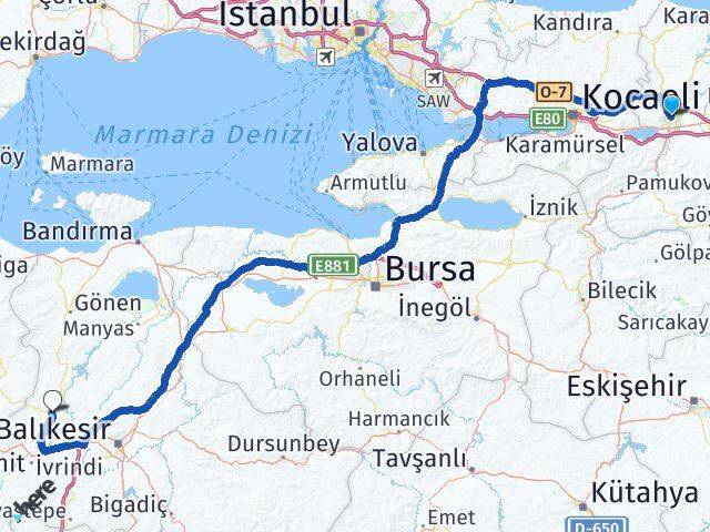 Sakarya Balya Balıkesir Arası Kaç Km - Yol Haritası