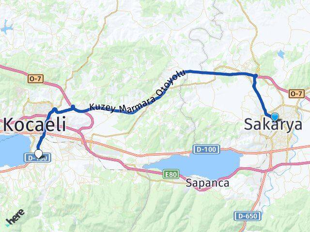Sakarya Başiskele Kocaeli Arası Kaç Km - Yol Haritası