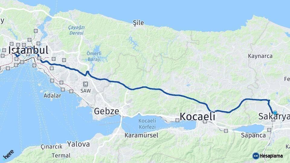 Sakarya Bayrampaşa İstanbul Arası Kaç Km - Yol Haritası