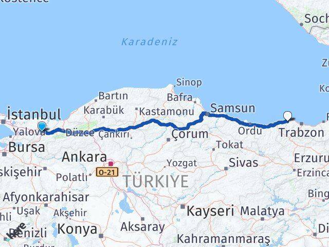 Sakarya Beşikdüzü Trabzon Arası Kaç Km - Yol Haritası