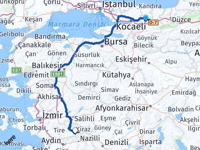 Sakarya Beydağ İzmir Arası Kaç Km - Yol Haritası